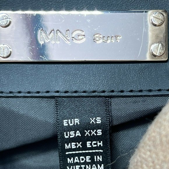 MNG Suit Jacket Coat Women's XS Removable Hood Wool Blend Brown Zipper S… - Picture 7 of 8